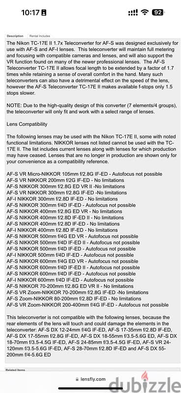 1.7x zoom AF-S Teleconverter Nikon TC-17E II 1