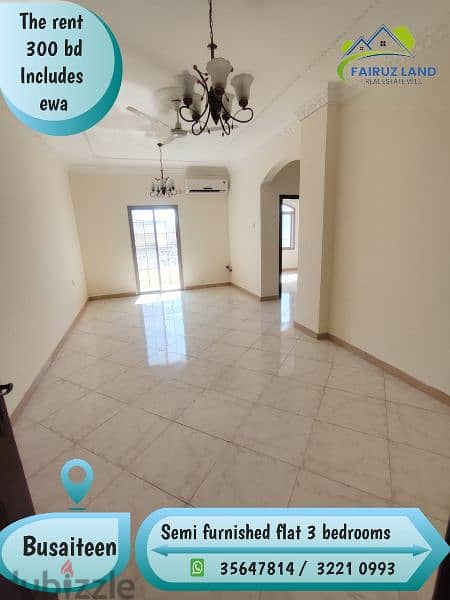 Semi furnished flat 3 bedrooms @Busaiteen 300 bd includes ewa 35647813 0