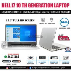 i7 10th Generation DELL 15.6" FHD Laptop Same as New 16GB RAM 256GB M2 0