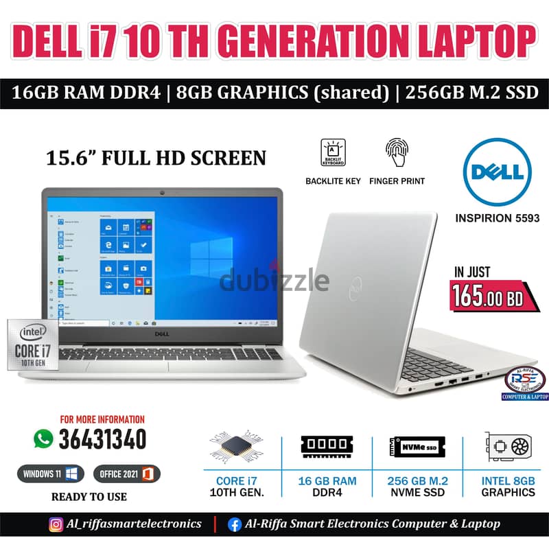 i7 10th Generation DELL 15.6" FHD Laptop Same as New 16GB RAM 256GB M2 0