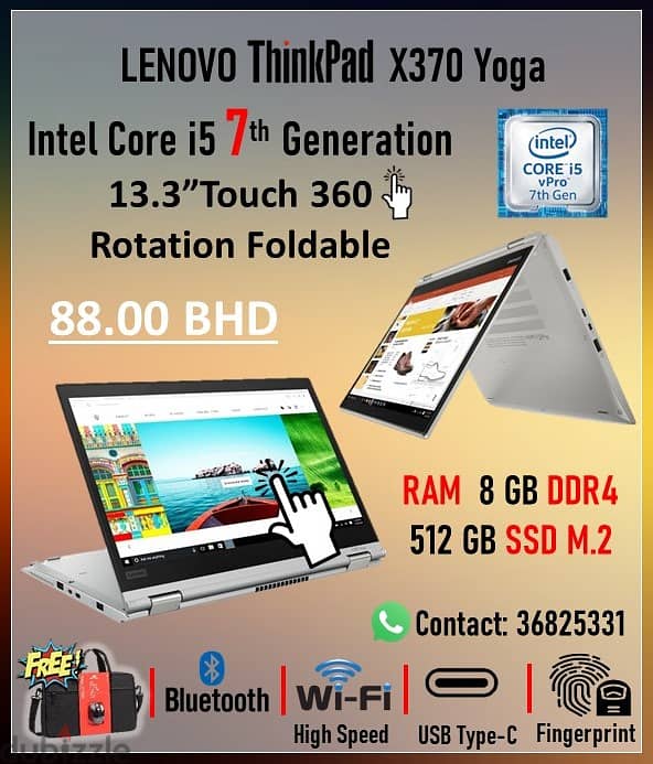 Lenovo Yoga Core I5 2.7Ghz 512GB SSD 8GB RAM 7th Gen 2in1 Convertible 0