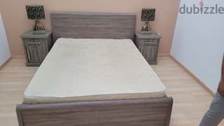 queen bed with matress and side tables