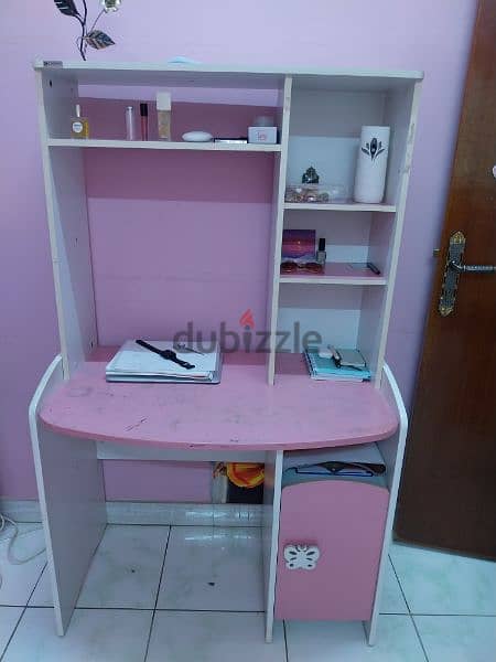 Pink colour cupboard,Study Table Book shelf and Storage racks 3