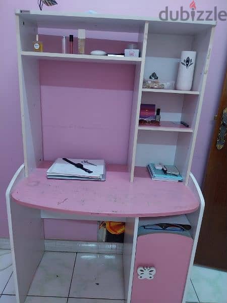 Pink colour cupboard,Study Table Book shelf and Storage racks 4