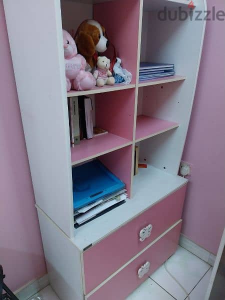 Pink colour cupboard,Study Table Book shelf and Storage racks 5