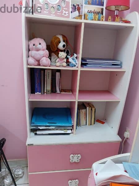 Pink colour cupboard,Study Table Book shelf and Storage racks 6