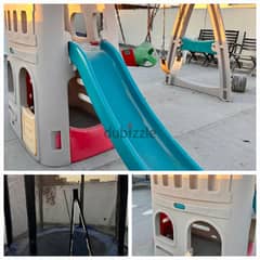 Slide , swings and trampoline