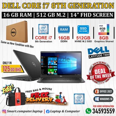 DELL Core i7 8th Generation Notebook FREE BAG+MOUSE 16GB RAM 512GB SSD