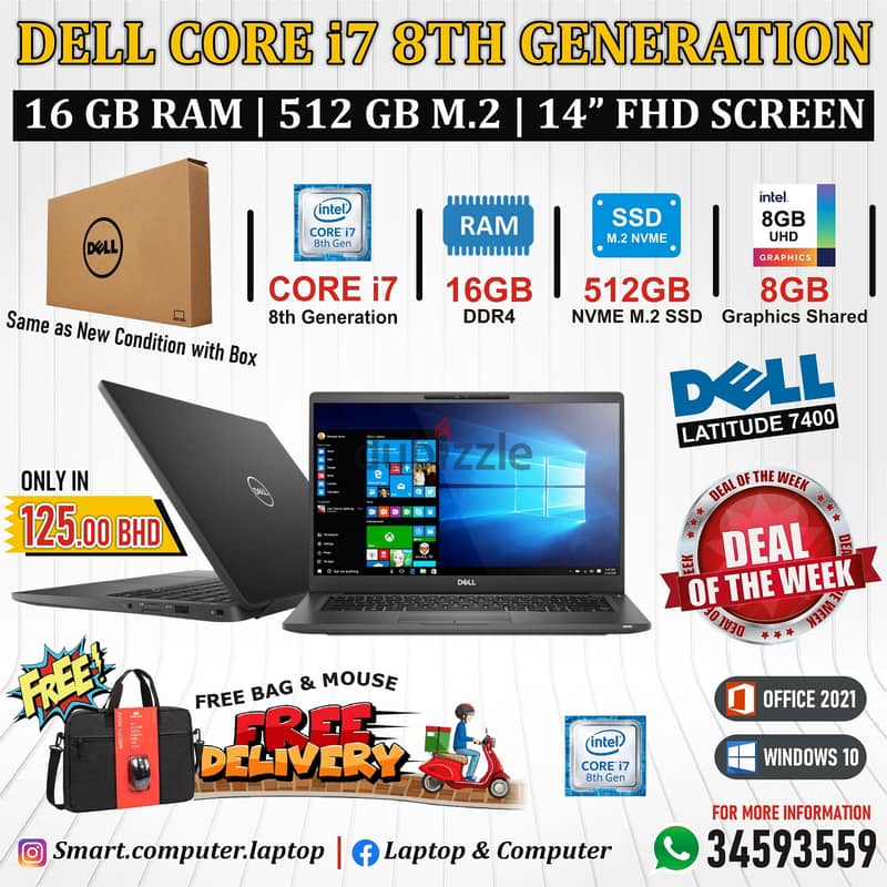 DELL Core i7 8th Generation Notebook FREE BAG+MOUSE 16GB RAM 512GB SSD 0