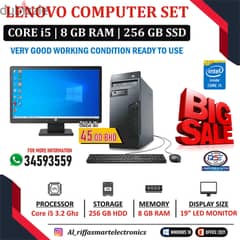 LENOVO Core i5 4th Generation Computer 19" Monitor 8GB RAM + 256GB SSD 0