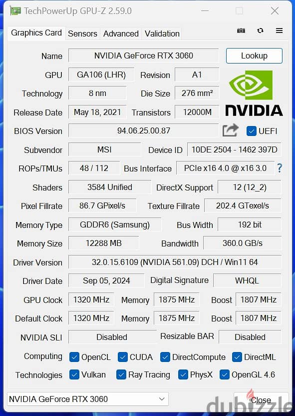 Nvidia GeForce RTX 3060 VENTUS 2X 12G OC 1