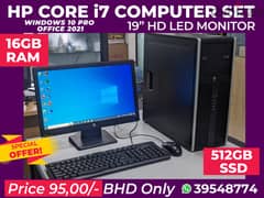 HP Core i7 Computer Set 3.20 GHz 16GB RAM 512GB SSD Win 10 Pro Office 0