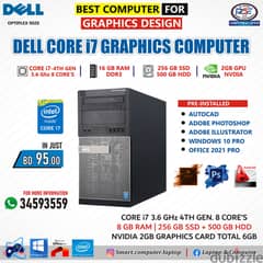 DELL Core i7 Computer NVidia 4GB Graphics 16GB RAM + 256GB SSD Ready 0