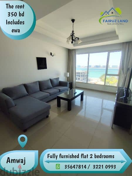 Fully Furnished flat 2 rooms with see view @ Amwaj 350 bd includes ewa 0