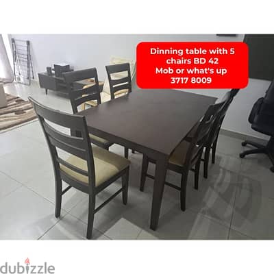 Dinning table with 5 chairs and other household items for sale