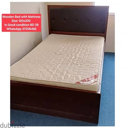 120×190 cm wooden Bed with Mattress and other items for sale