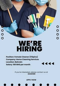 we’re looking for a hardworking Filipino female cleaner 0