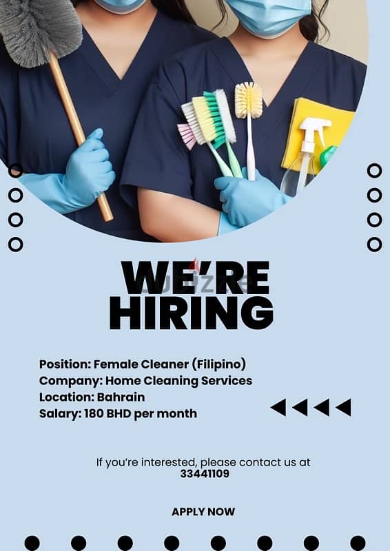 we’re looking for a hardworking Filipino female cleaner 0