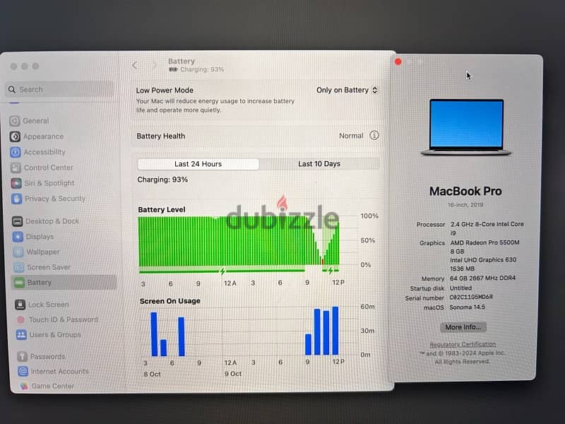 MacBook Pro i9, 64GB Ram, 2TB SSD, 8GB Graphics 1