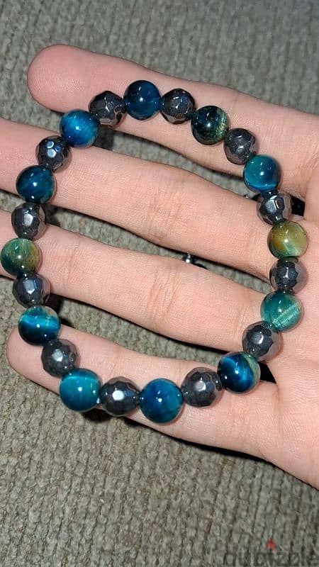 blue tiger's eye & hematite / tigers eye & obsidian gemstones bracelet 0