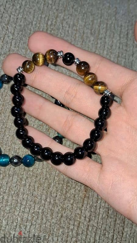 blue tiger's eye & hematite / tigers eye & obsidian gemstones bracelet 1