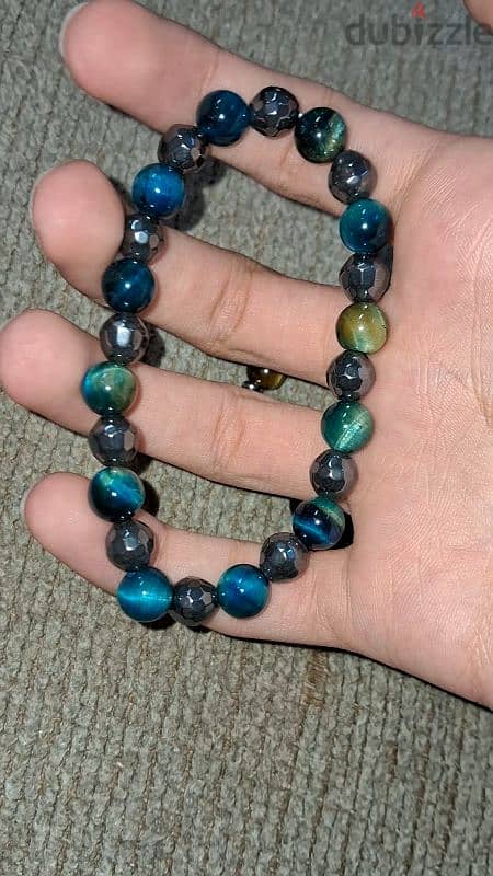 blue tiger's eye & hematite / tigers eye & obsidian gemstones bracelet 2