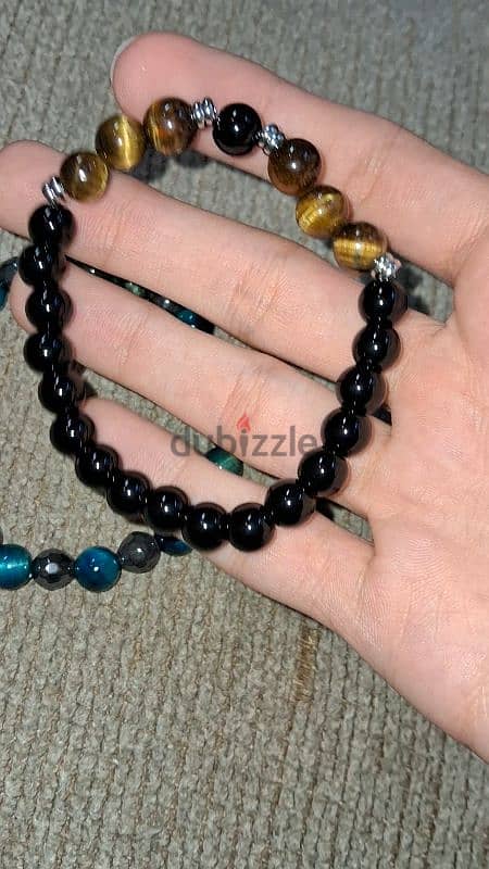 blue tiger's eye & hematite / tigers eye & obsidian gemstones bracelet 3