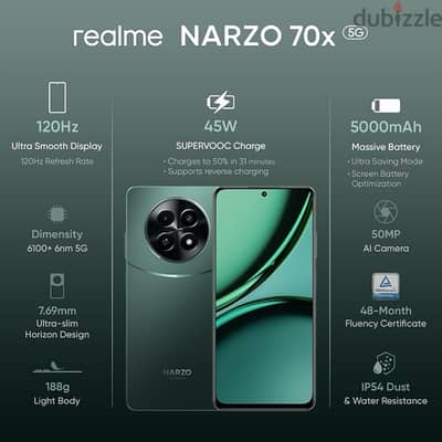 realme NARZO 70x 5G (Forest Green, 8GB RAM,128GB Storage)