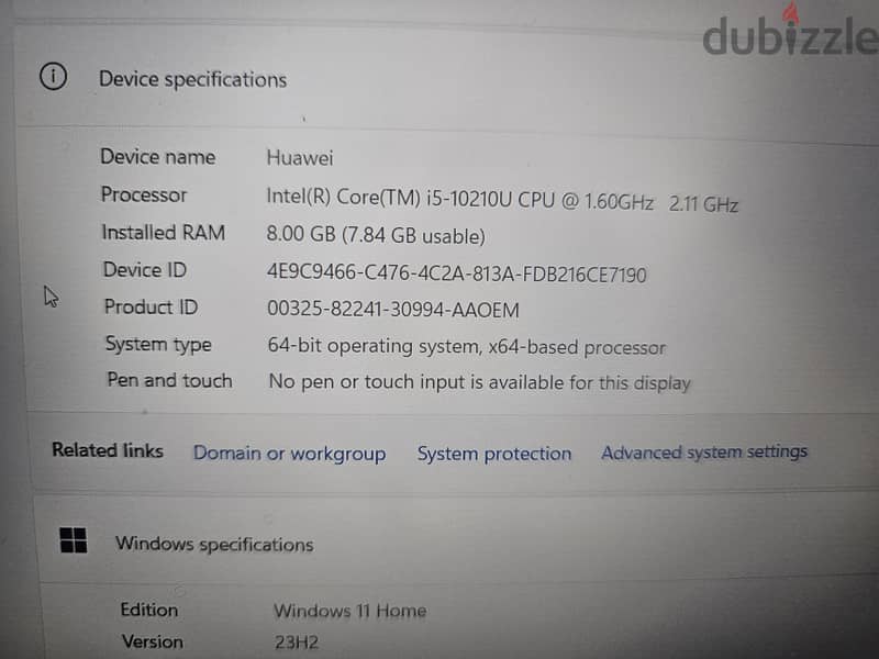 Huwaui laptop core i5 10 th generation 8gb 512gb ssd 6