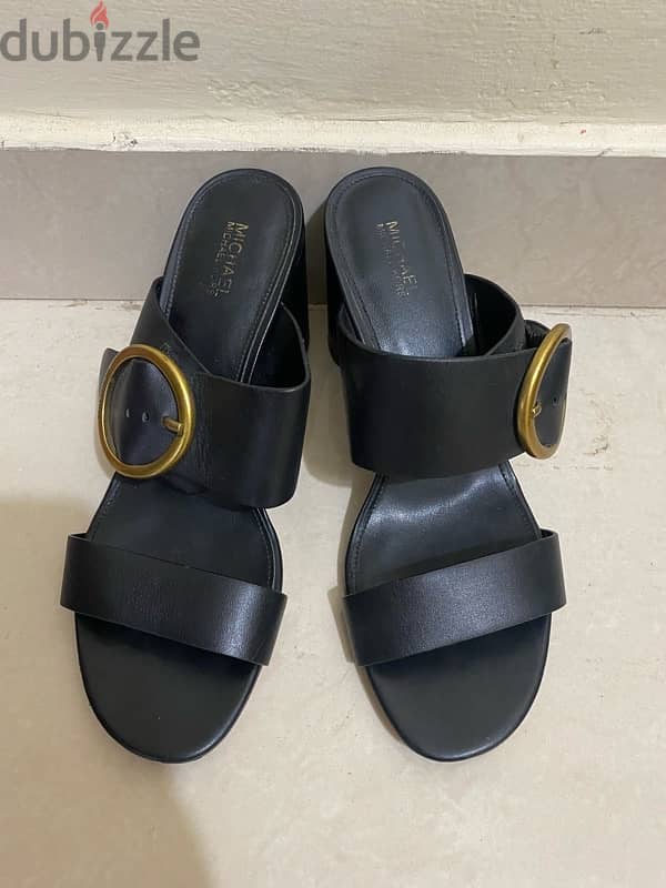 michael kors plague black leather sandals 0