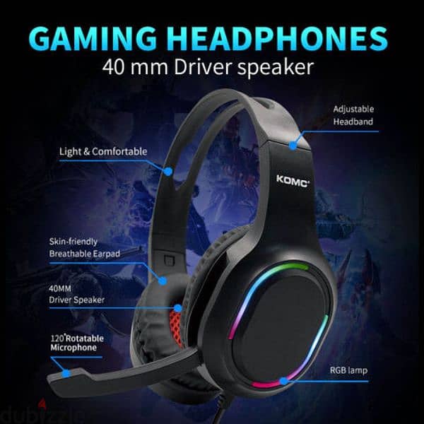 Gaming Headset with Microphone, RGB Rainbow PC Wired Gaming Headphones 2