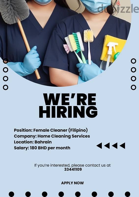 we’re looking for a Filipino female cleaner 0