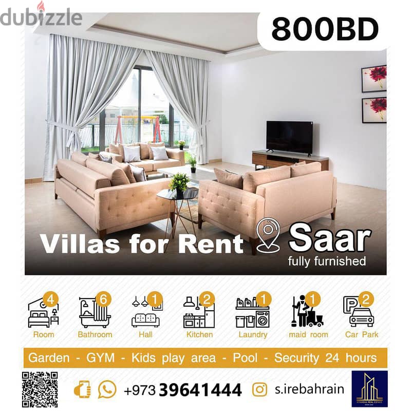 Fully Furnished High Luxury Garden Villa  for rent in SAAR  BD. 800/- 0