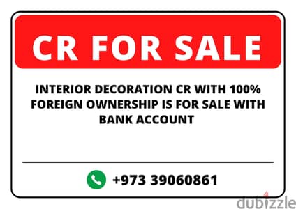 CR SALE: Interior Decoration Activity With 100% Foreign Ownership