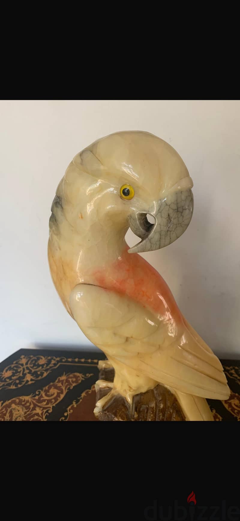 Vintage alabaster hand carved parrot, 50cm height 1