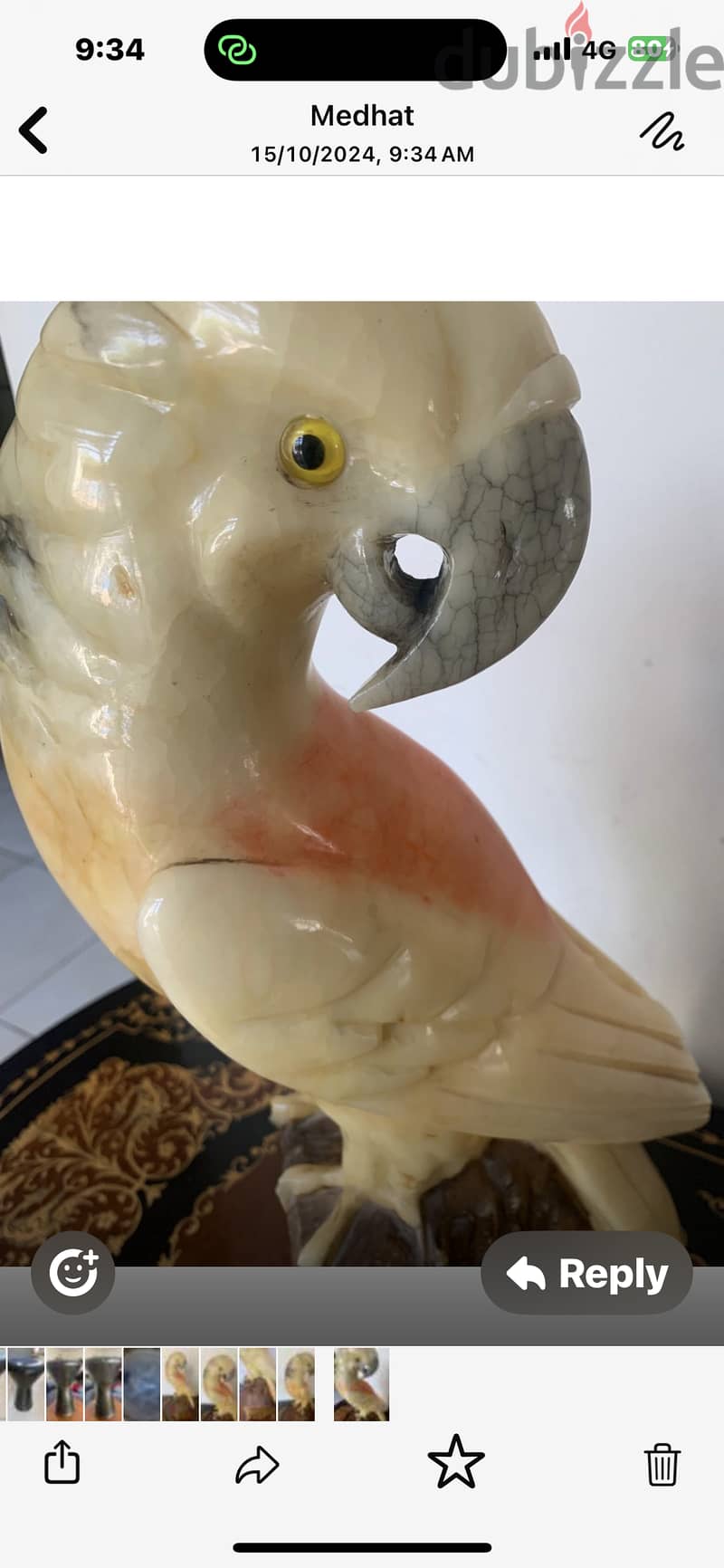 Vintage alabaster hand carved parrot, 50cm height 2