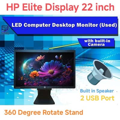 Hp Elite Display 22 inch Monitor FHD Built - in WebCam + Speaker+USB