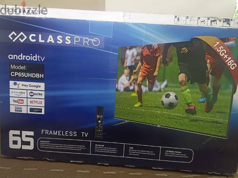 little used TV class pro smart android 65 inch ,in new condition 0