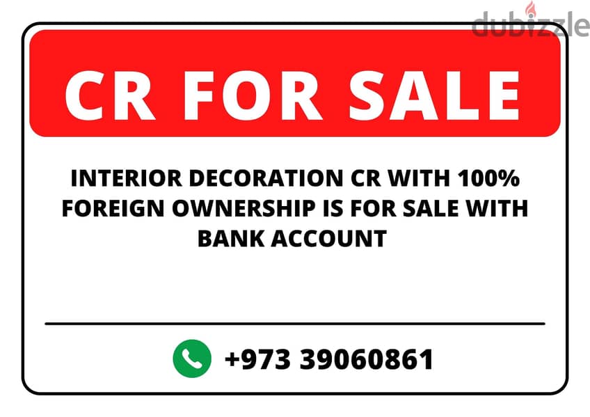 CR FOR SALE: 100% Foreign Ownership Interior Decoration with Bank 0