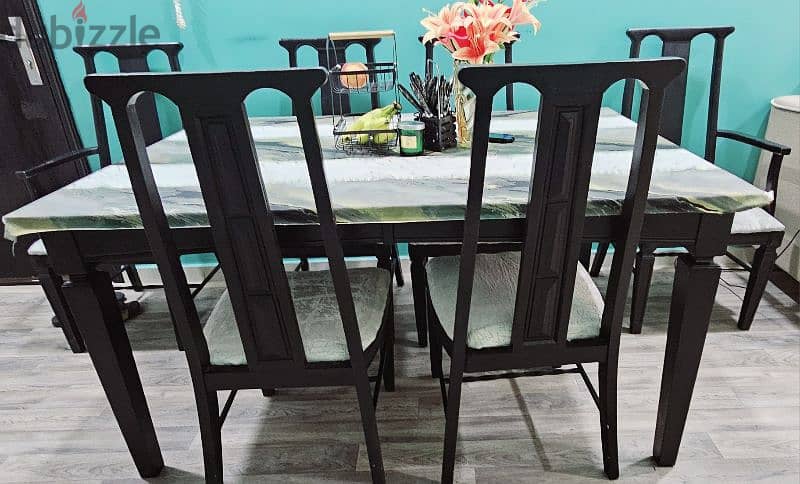 wooden dinning table heavy duty leather sheet on with 6 chairs 0