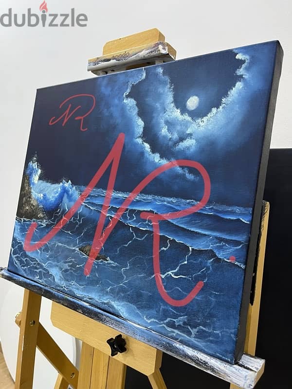 Night Seascape - Oil Painting | رسمة زيتية لمنظر ليلي للشاطئ 0