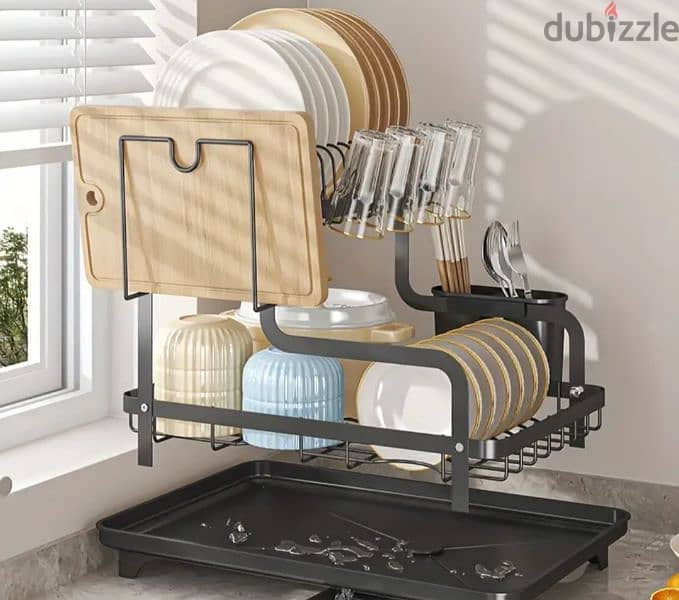 2-Tier Dish Drying Rack with Drainboard 2