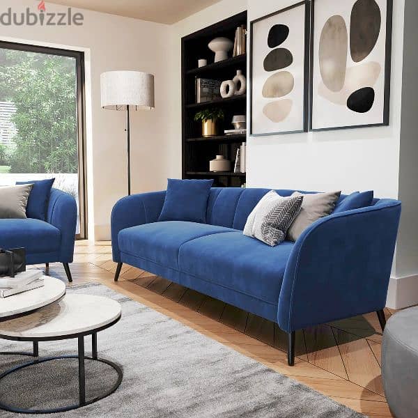 3+2 Seater Sofa Set, Blue Classic Velvet 1