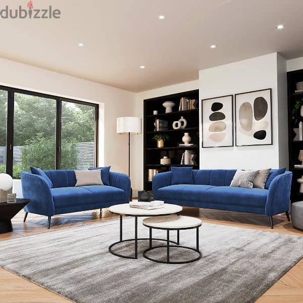 3+2 Seater Sofa Set, Blue Classic Velvet 2