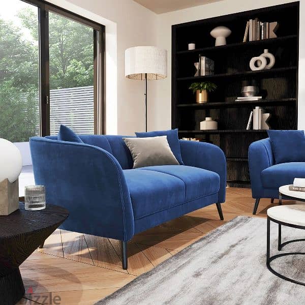 3+2 Seater Sofa Set, Blue Classic Velvet 3