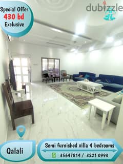 Semi furnished villa 4 rent @ Qalali 4 bedrooms 430 bd 35647813 0