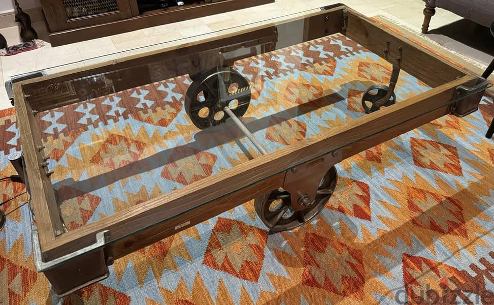 Industrial Steampunk Rail Cart Coffee Table - Like New- Desert Design 9