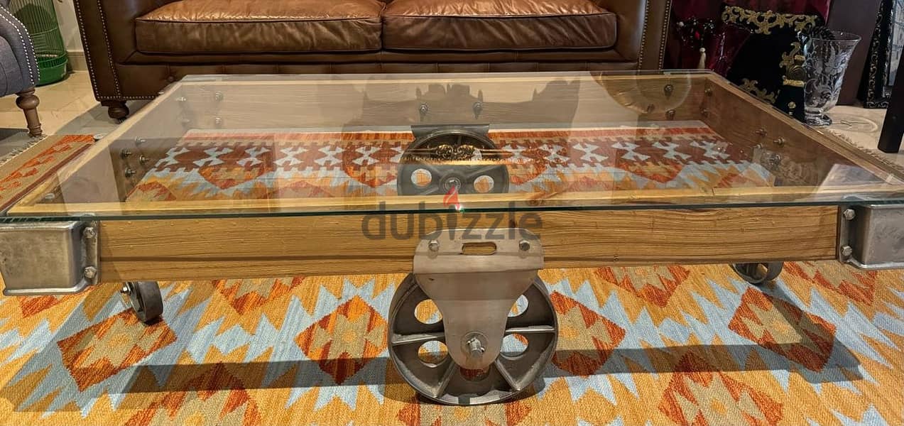 Industrial Steampunk Rail Cart Coffee Table - Like New- Desert Design 1