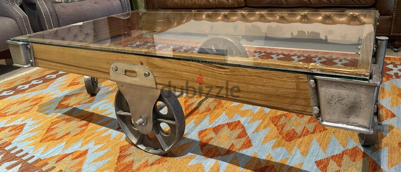 Industrial Steampunk Rail Cart Coffee Table - Like New- Desert Design 2