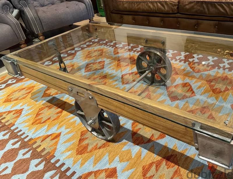 Industrial Steampunk Rail Cart Coffee Table - Like New- Desert Design 3